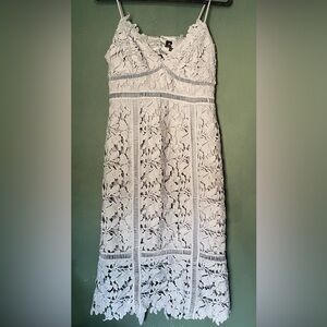 Bardot V Neck Blue Cut Out Floral Eyelet Lace Sheath Midi Dress Size 8/M